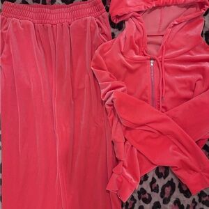 Red Velour Tracksuit Set